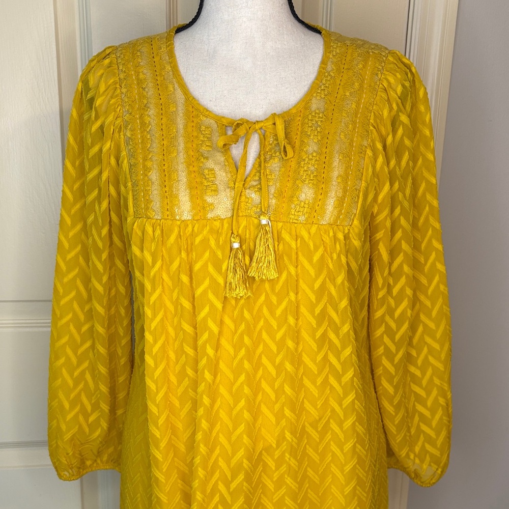 Anthro One September Peasant Mini Dress Maize gold yellow size XS